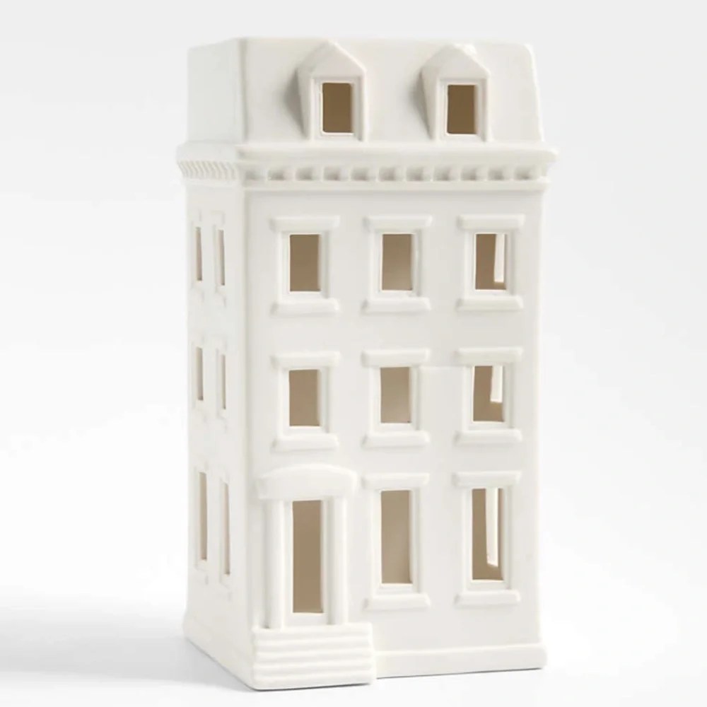 New! Crate&Barrel Snow White Ceramic House Lantern